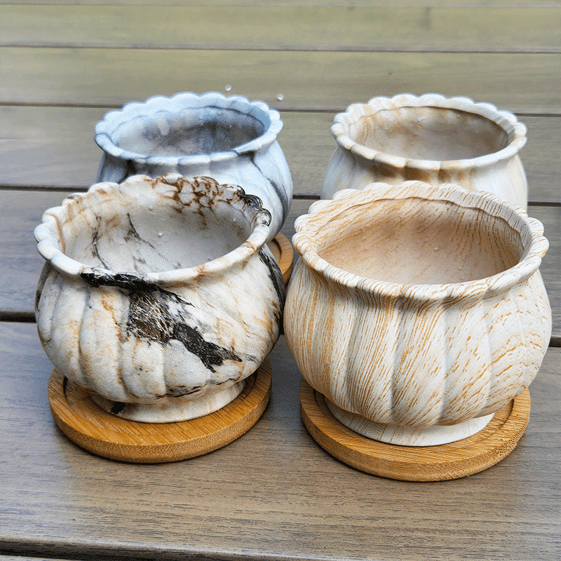 3-Inch Cinzia Ivory Ceramic Succulent Planter Pots with Bamboo Trays | Set of 4 thumbnail 9