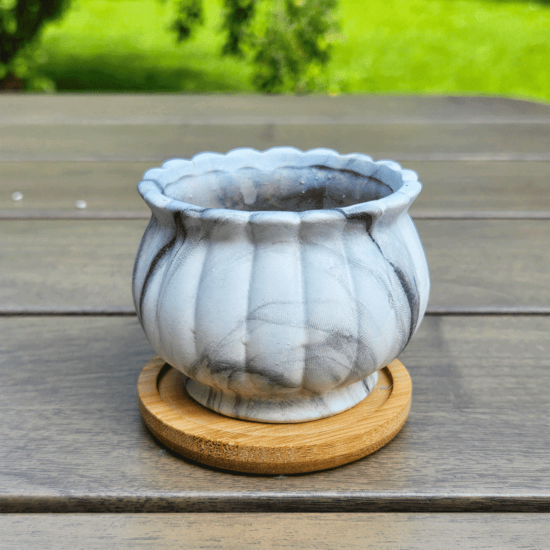 3-Inch Cinzia Ivory Ceramic Succulent Planter Pots with Bamboo Trays | Set of 4 thumbnail 12