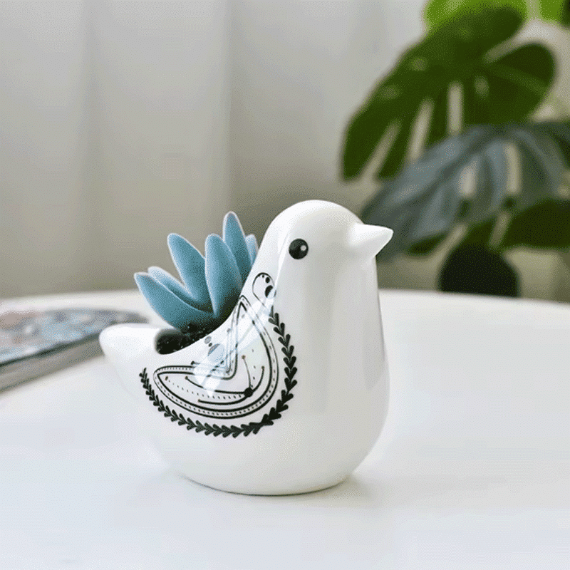 Cute Birds & Glazed Ceramic Desktop Succulent Pots | Set of 3 thumbnail 4