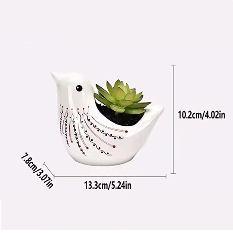 Cute Birds & Glazed Ceramic Desktop Succulent Pots | Set of 3 thumbnail 7