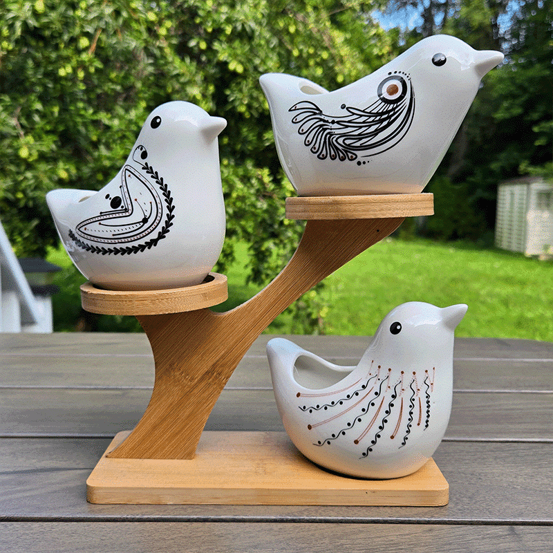 Cute Birds & Glazed Ceramic Desktop Succulent Pots | Set of 3 thumbnail 8