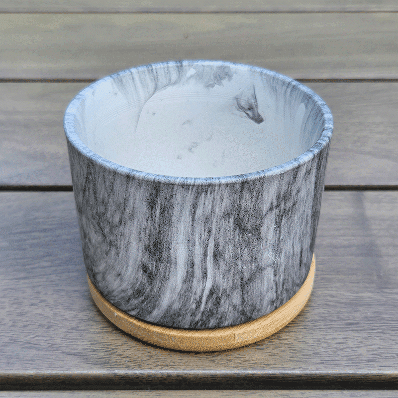 3.5-Inch Nordic Marble Colorful Stripe Ceramic Succulent Pots with Bamboo Trays | Set of 4 thumbnail 8