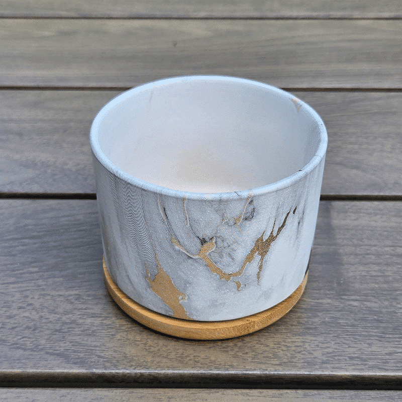 3.5-Inch Nordic Marble Colorful Stripe Ceramic Succulent Pots with Bamboo Trays | Set of 4 thumbnail 9